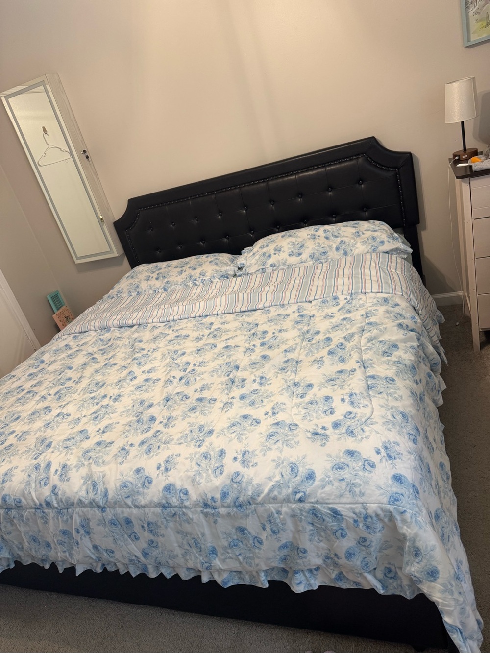 King Comforter Set Blue Floral Bedding 3 piece